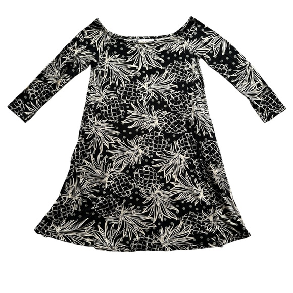 Ava Sky Dresses & Skirts - Ava Sky Hawaii Pineapple Print Boat Neck‎ Dress Black/Off-White Size XS